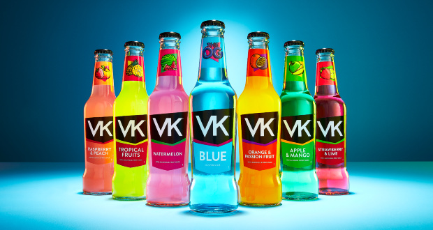 The range of VK bottles, including VK Blue